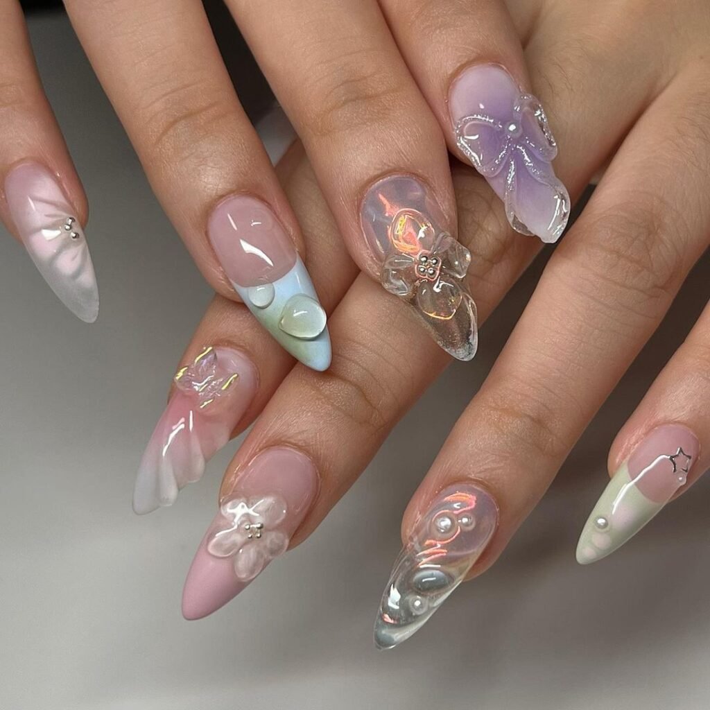 Uñas acrílicas con diseño coreano