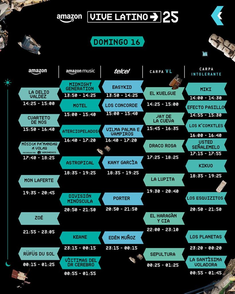 Horarios Vive Latino día Domingo