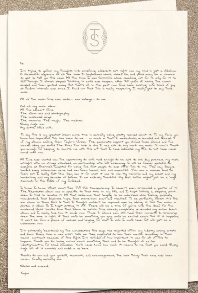 Carta de Taylor Swift