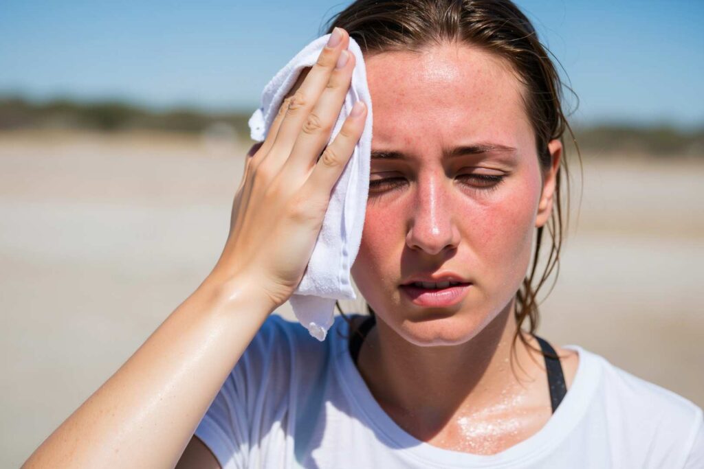 Mujer sudando por calor