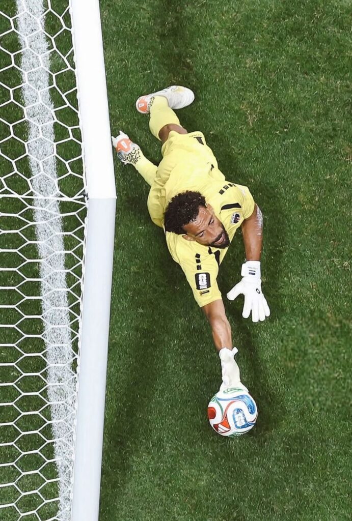 Vozinha atajando en el partido contra España.